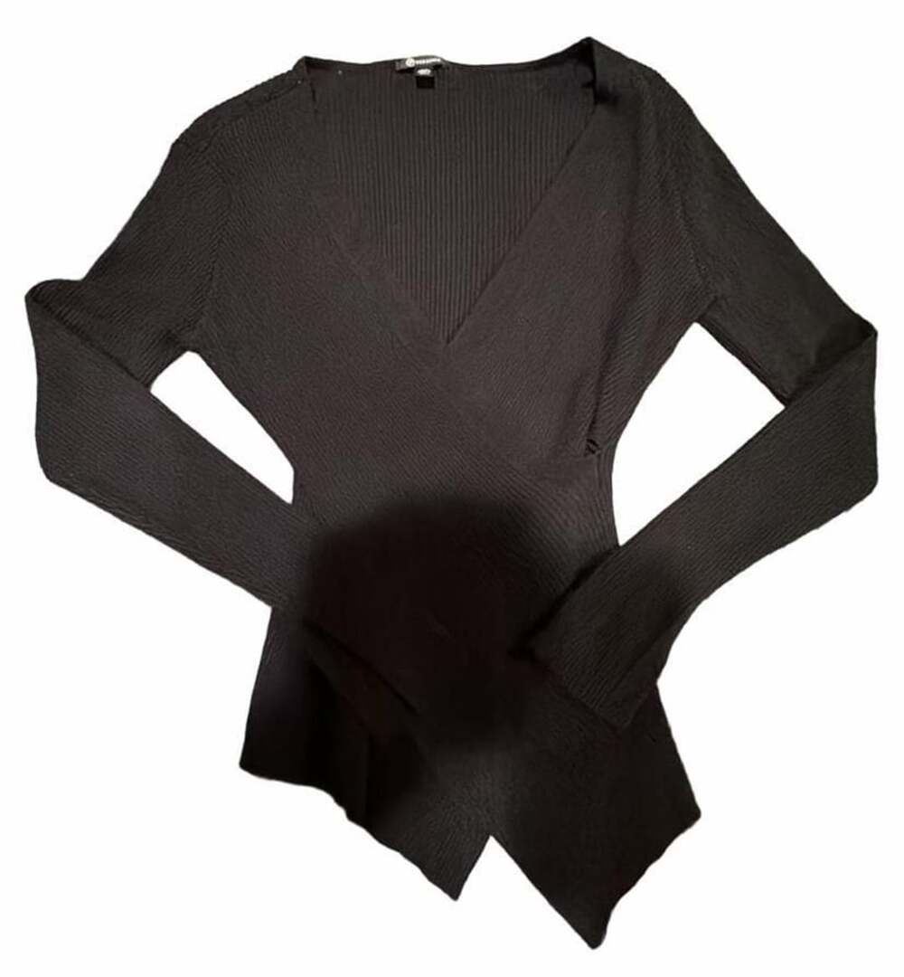 Versona Ribbed Wrap Sweater Size XS Black V-Neck Long Sleeve